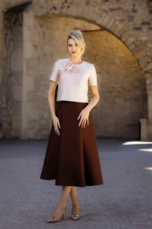 Fuste dama - Fusta C3606 tafta maro Caramel