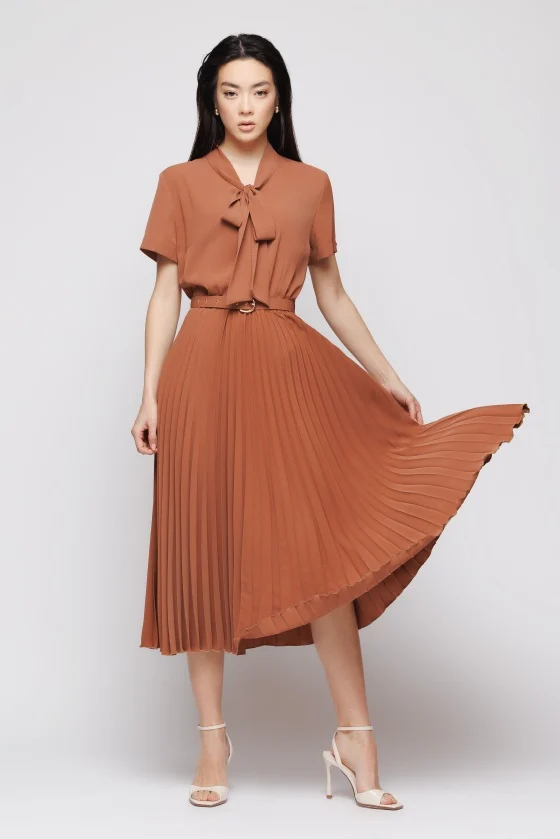 Rochii casual - Rochie 5155 camel plisata Mizar