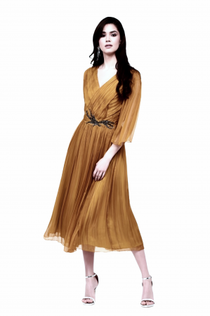 Rochii matase naturala - Rochie 995 matase naturala caramel Viada