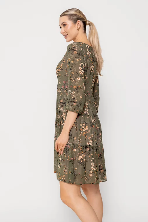 Rochie C8515 kaki in florata Caramel [2]