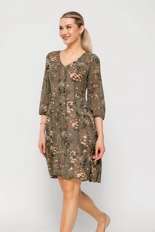 Rochie C8515 kaki in florata Caramel [4]