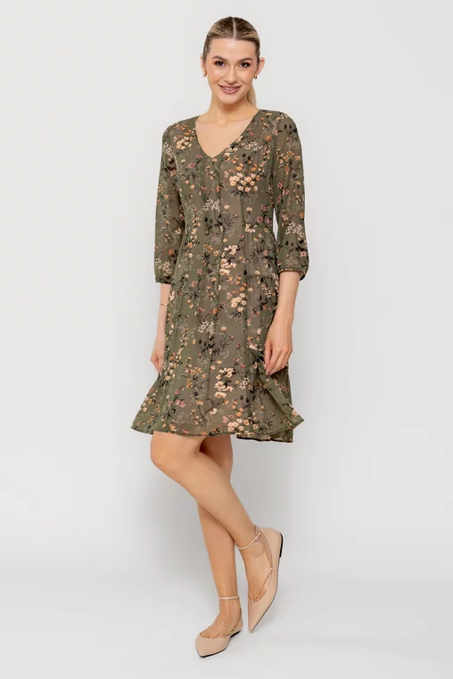 Rochie C8515 kaki in florata Caramel [0]