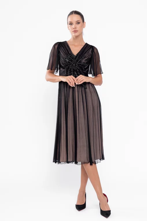 Imbracaminte Femei - Rochie C8568 neagra matase naturala Caramel