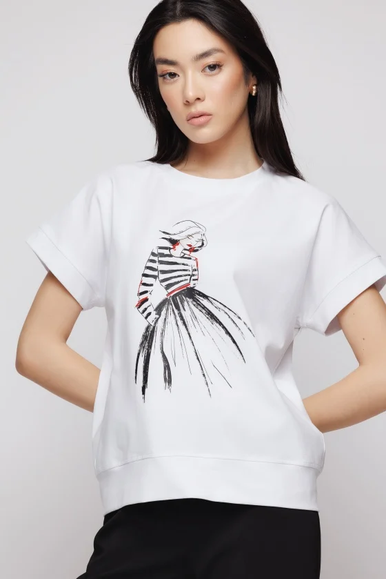 Tricouri dama - Tricou 5146 alb print Mizar
