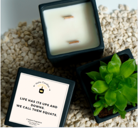 Gym - Lumanare parfumata LIFE HAS UPS AND DOWNS, WE CALL THEM SQUATS