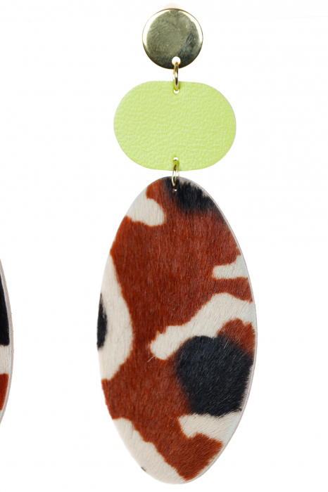 Cercei geometrici - Animal print + verde neon [4]