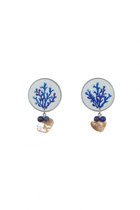 Cercei pictati manual - Coral albastru + Lapis Lazuli [1]