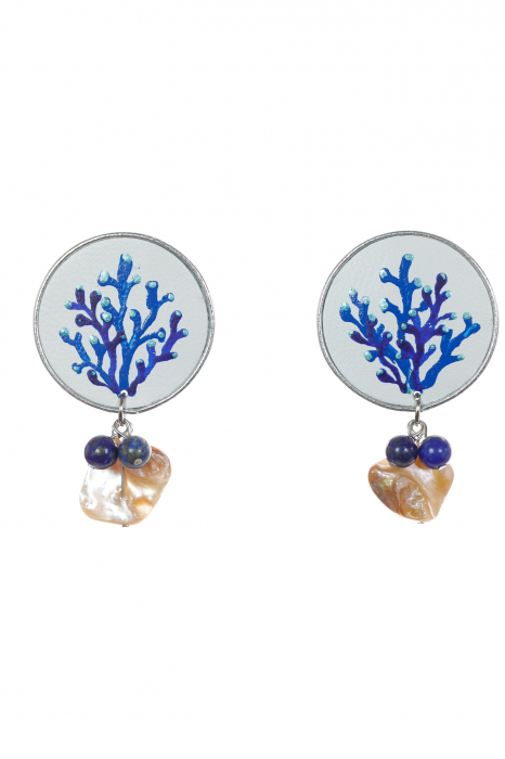 Cercei pictati manual - Coral albastru + Lapis Lazuli [2]