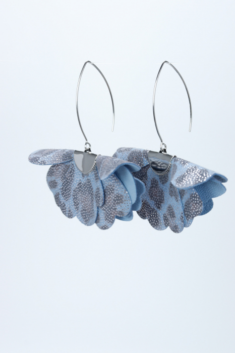 Cercei floare mica - Animal print gri cu sclipici [2]