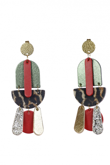 Cercei Geometric Mix - Animal print + Verde metalic [3]