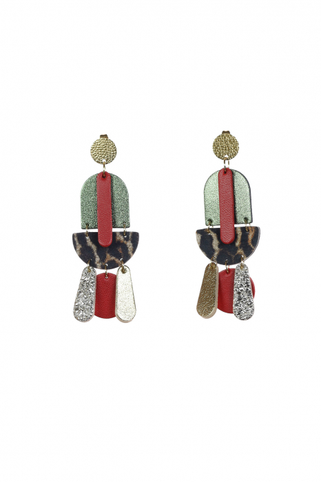 Cercei Geometric Mix - Animal print + Verde metalic [2]