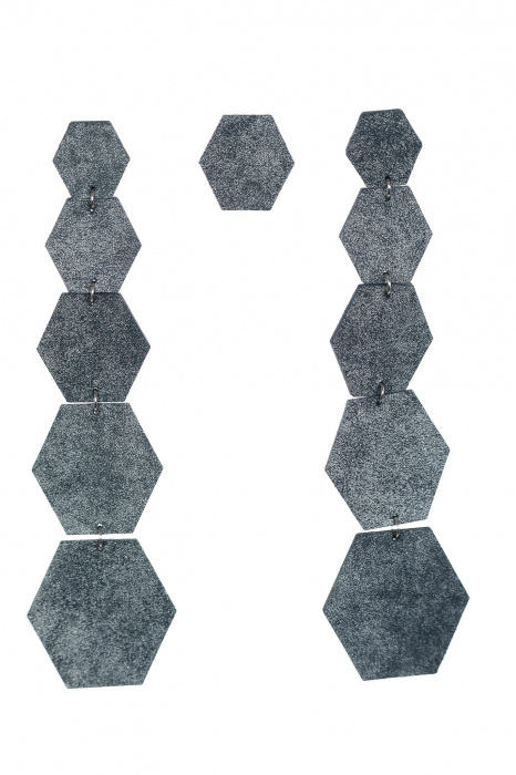 Cercei cu forme hexagonale - Gri cenusiu (3 cercei in set) [4]