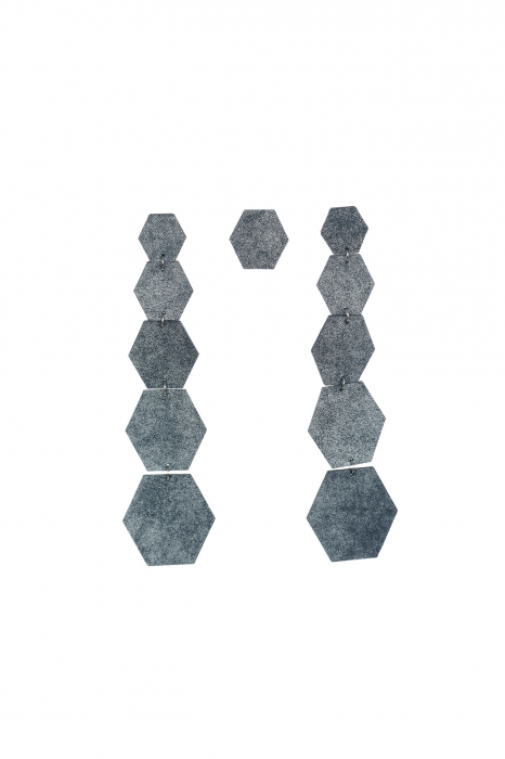 Cercei cu forme hexagonale - Gri cenusiu (3 cercei in set) [3]