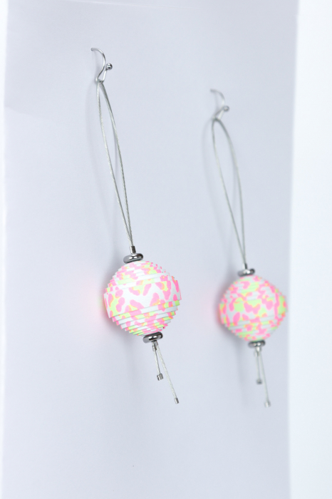 Cercei Leatherbonbon Plutitor - Animal print roz/galben neon [5]