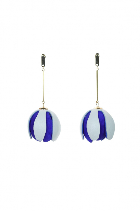 Cercei model floral din piele - Auriu + Albastru electric [2]