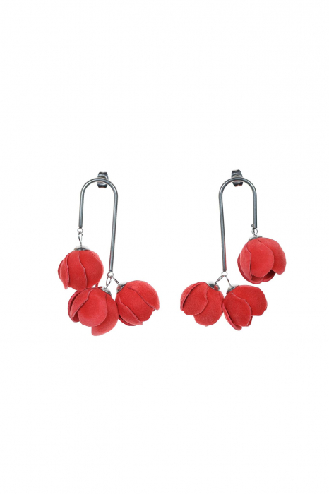 Cercei model floral din piele - Corai [3]