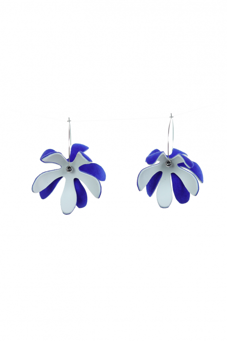 Cercei model floral - Albastru electric + Alb [2]