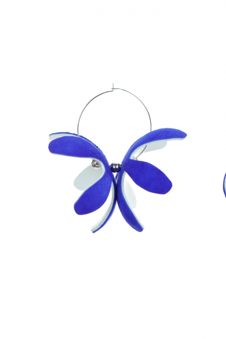 Cercei model floral - Albastru electric + Alb [4]