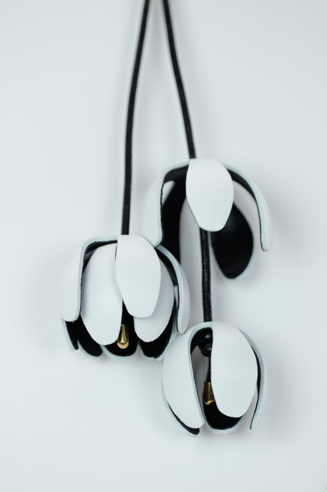 Set Colier reglabil + Cercei - Alb-Negru [8]