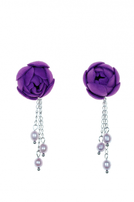 Cercei Trandafir cu perle - Violet [2]