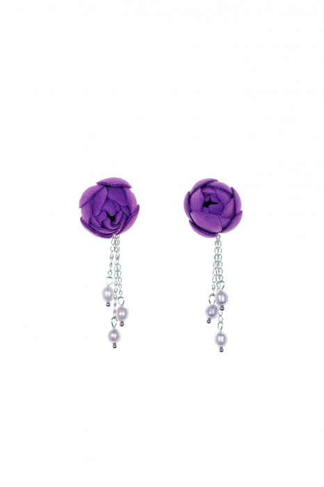 Cercei Trandafir cu perle - Violet [1]