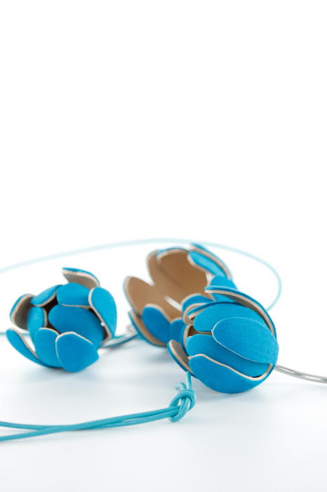 Set floral Colier si Cercei reglabil - Turcoaz + Bej [11]