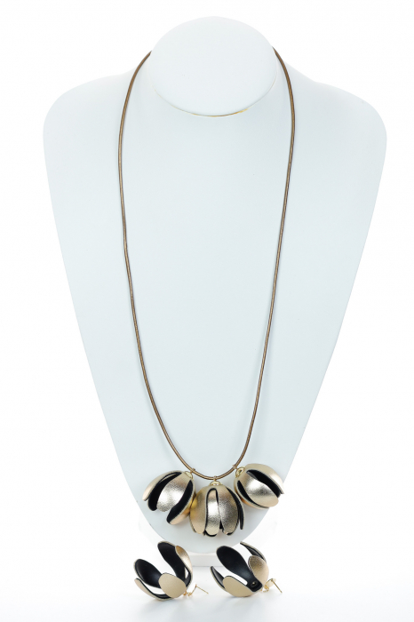Set floral Colier si Cercei reglabil - Auriu + Negru [2]