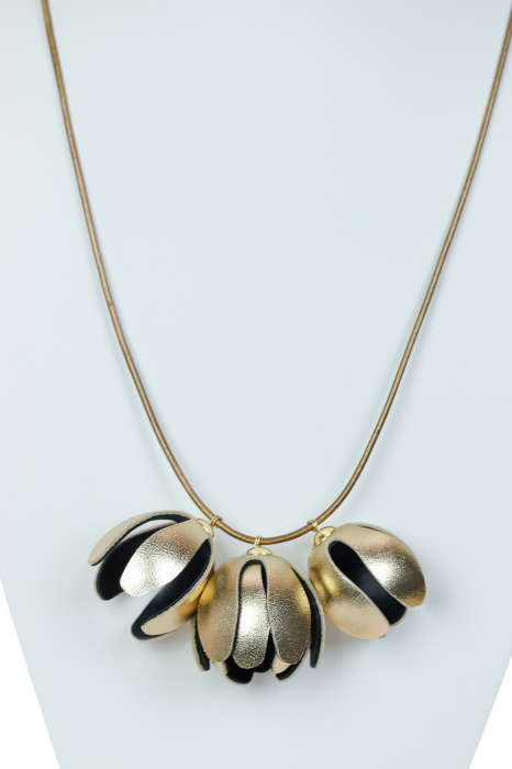 Set floral Colier si Cercei reglabil - Auriu + Negru [5]