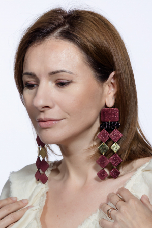 Toate produsele - Cercei Confetti - Burgundy + Auriu