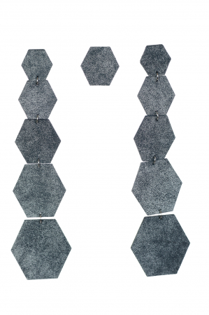 Cercei cu forme hexagonale - Gri cenusiu (3 cercei in set) [3]