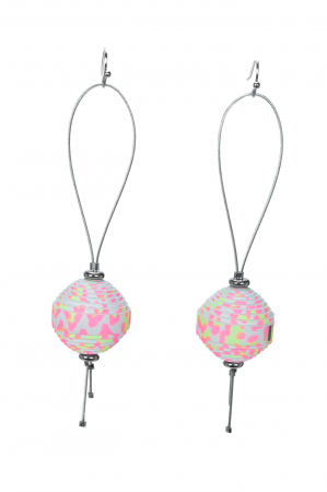 Leatherbonbon - Cercei Leatherbonbon Plutitor - Animal print roz/galben neon