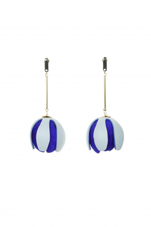 Cercei model floral din piele - Auriu + Albastru electric [1]