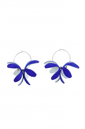 HAIART Studio - Cercei model floral - Albastru electric + Alb
