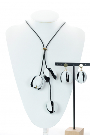 Set Colier reglabil + Cercei - Alb-Negru [2]