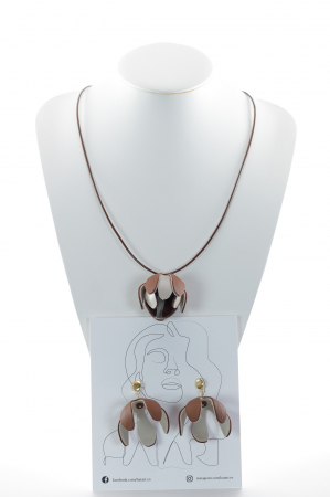 HAIART Studio - Set floral Colier si Cercei reglabil - Maro Grej