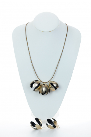 HAIART Studio - Set floral Colier si Cercei reglabil - Auriu + Negru