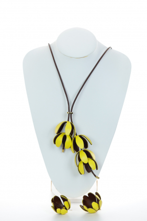 HAIART Studio - Set floral Colier si Cercei reglabil - Galben + Maro