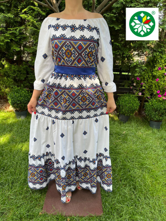 Rochii traditionale - Rochie traditionala volane lunga Bianca