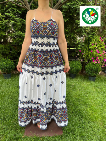 Rochii traditionale - Rochie traditionala volane lunga Malina
