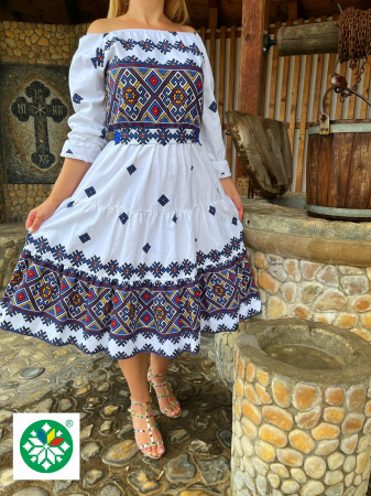 Rochii traditionale - Rochie traditionala volane medie Bianca