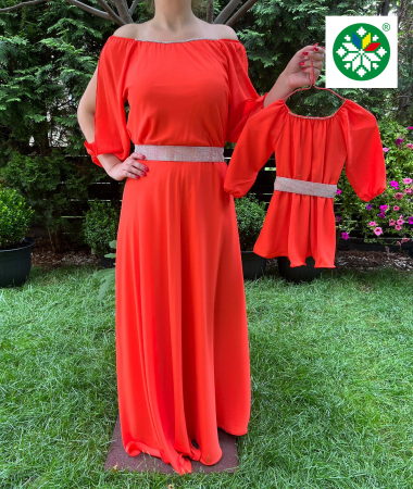 Set mama-fiica - Set rochie lunga Ecaterina portocalie