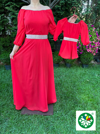 Set mama-fiica - Set rochie lunga Ecaterina rosie