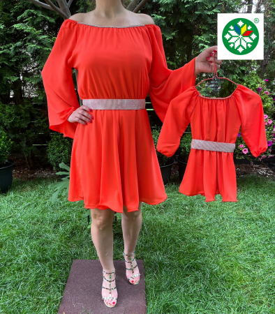 Set mama-fiica - Set rochie scurta Ecaterina portocalie