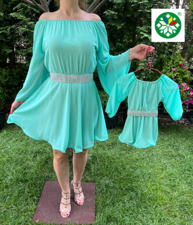 Set mama-fiica - Set rochie scurta Ecaterina turquoise