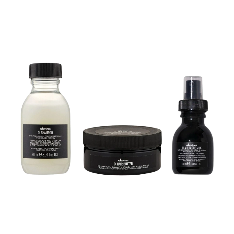 Pachet pentru stralucire si hidratare Davines Oi - Sampon 90 ml - Unt de par 75 ml - Spray leave-in cu multe beneficii 50 ml [1]