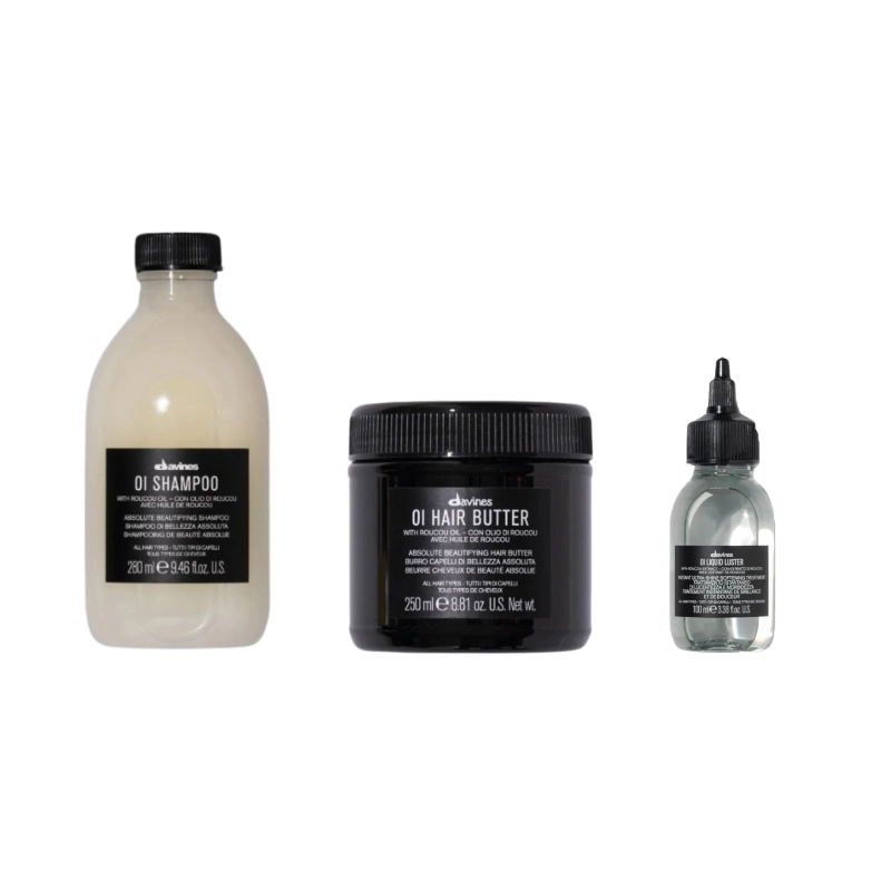 Pachet pentru netezire si luciu - Davines Oi - Sampon 280 ml Oi Shampoo - Unt pentru par Oi Hair Butter - Tratament Oi Liquid Luster 100 ml [1]