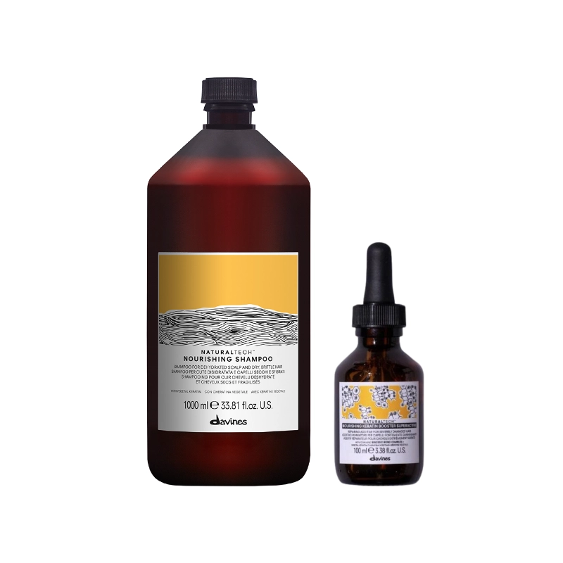 Pachet pentru par fragil si deteriorat - Naturaltech Nourishing Shampoo - 1000 ml - Nourishing Keratine Booster Ser - Tratament - 100 ml [1]
