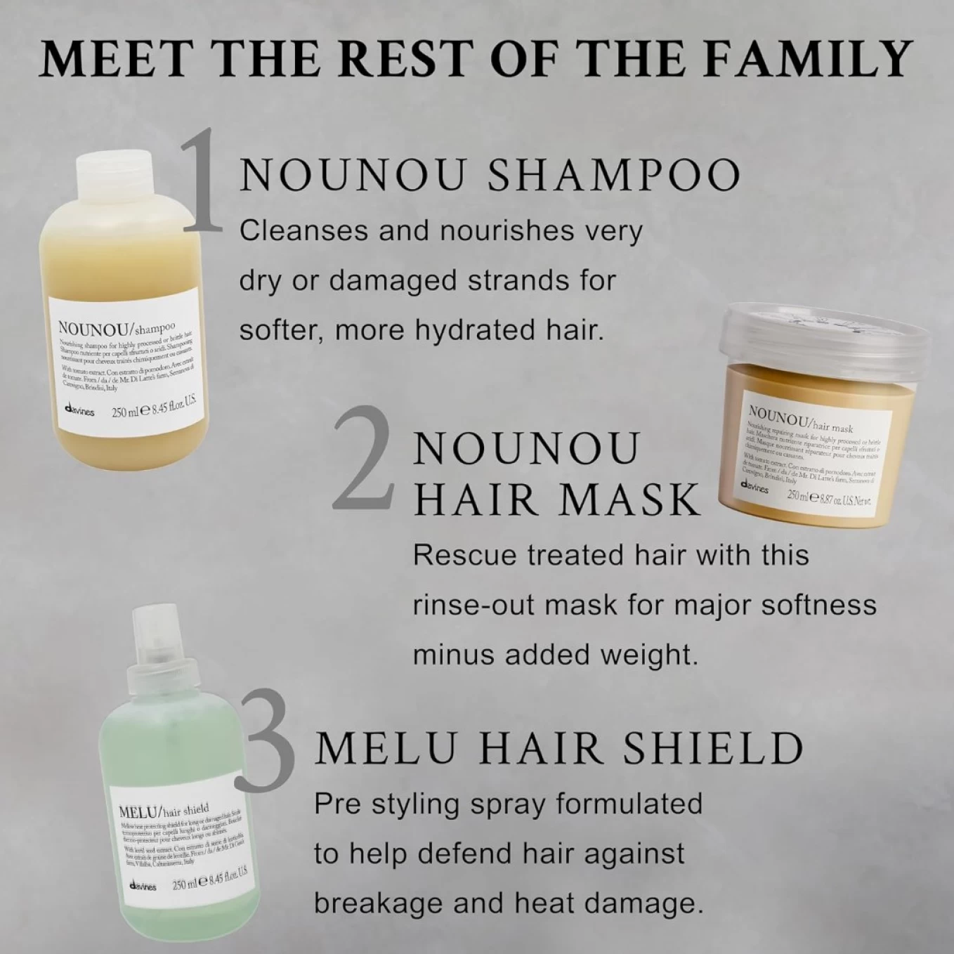 Sampon nutritiv pentru par uscat si procesat - Davines Nounou Shampoo - 250 ml [6]