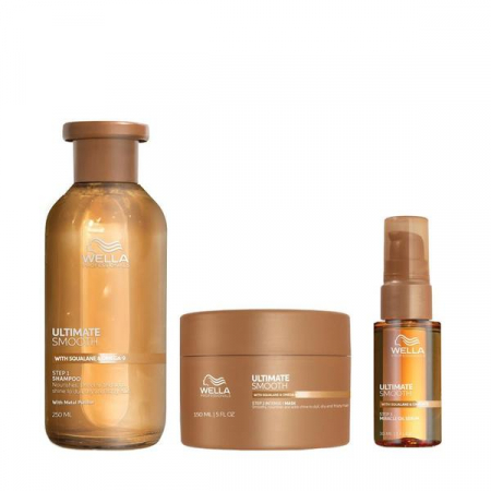 Șampoane - Pachet pentru un par strălucitor si catifelat, Sampon , Masca si Ulei - Wella Professionals Ultimate Smooth Shampoo & Ultimate Smooth Mask & Ultimate Smooth Oil