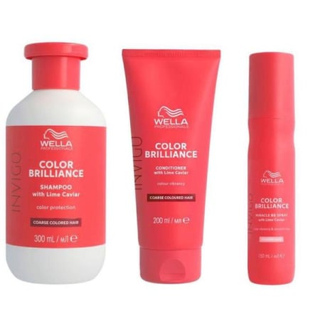 Produse pentru îngrijire: pãr, barbã şi corp - Pachet pentru par vopsit fir gros - Wella Professionals Color Brilliance Coarse - Sampon 300 ml - Balsam 200 ml - Tratament Leave-in - 150 ml